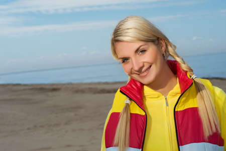 Happy young woman outdoorsの写真素材