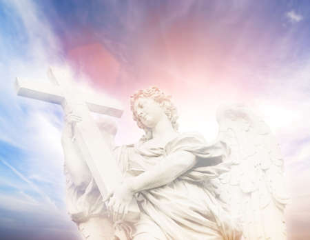 Statue of Angel on the Sant'Angelo Bridge (Italy, Rome)の写真素材