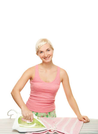Beautiful woman ironing clothes. Isolated on white background

の写真素材