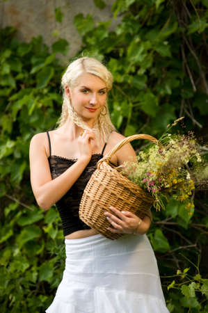 Beautiful woman relaxing outdoorの写真素材
