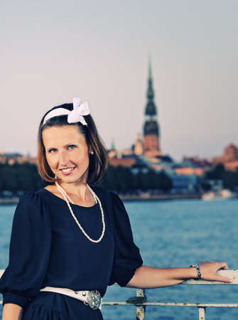 Happy woman outdoorsの写真素材