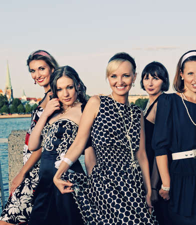Happy women retro group portraitの写真素材
