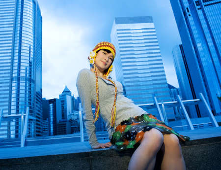 Funny chinese girl outdoorsの写真素材