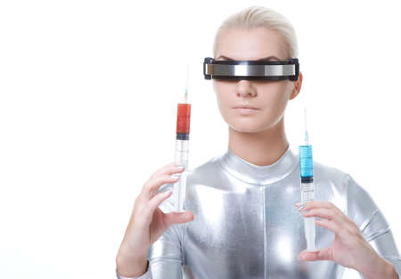 Attractive cyber woman with different syringeの写真素材