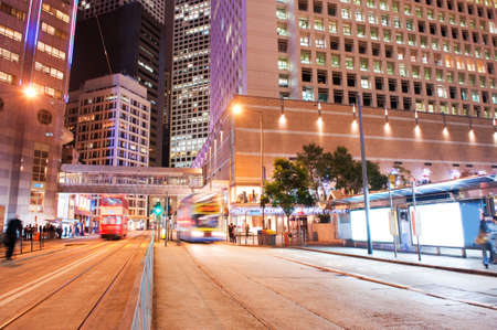 Fast moving bus at night の写真素材