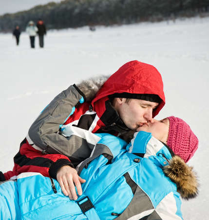 Lovely couple kissing outdoorsの写真素材