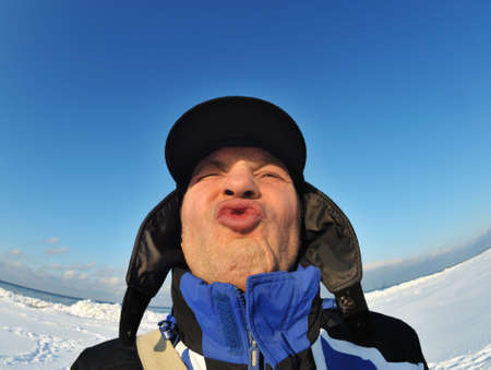 Portrait of a funny man outdoorsの写真素材