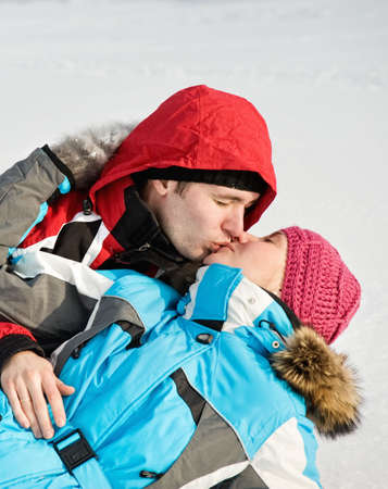 Lovely couple kissing outdoorsの写真素材
