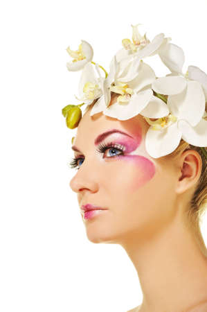 Beautiful woman with creative make-upの写真素材