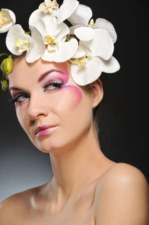  Beautiful woman with creative make-up の写真素材