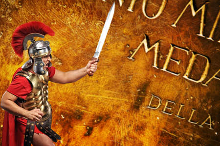 Roman legionary soldier in front of abstract background