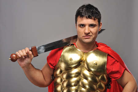 Handsome roman legionary soldierの写真素材