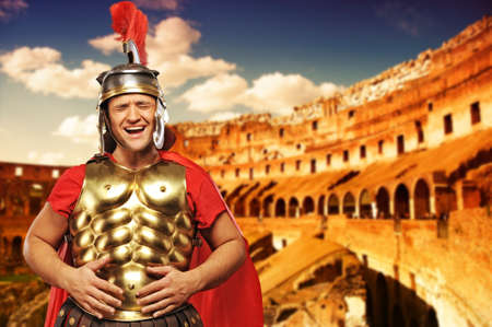 Roman legionary soldier in front of coliseumの写真素材