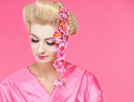 Portrait of a beautiful geisha の写真素材