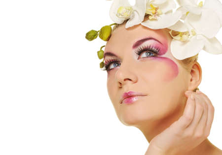 Beautiful woman with creative make-up の写真素材