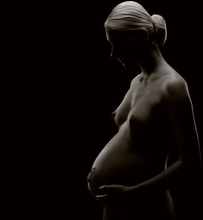 Monochrome picture of a pregnant womanの写真素材