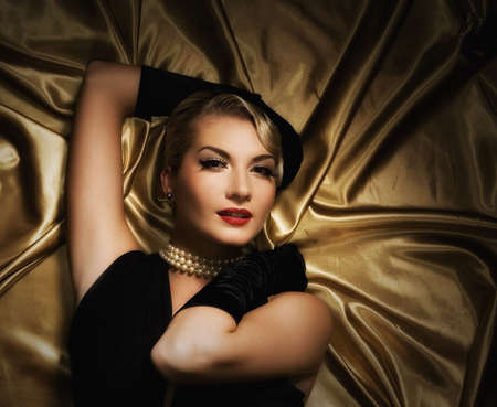 Lovely woman retro portraitの写真素材
