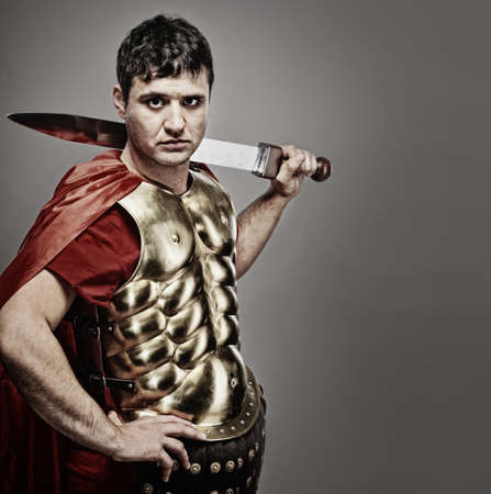 Handsome roman legionary soldierの写真素材