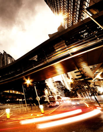 Fast moving cars at nightの写真素材