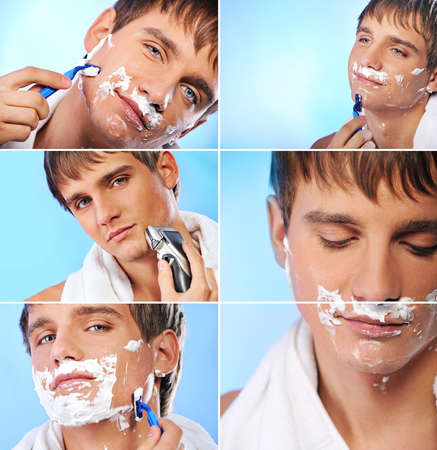 Collage of a shaving young manの写真素材