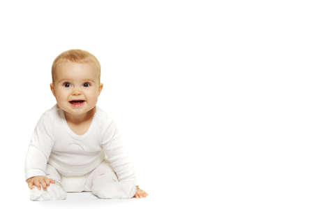 Adorable baby isolated on whiteの写真素材
