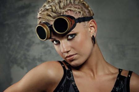 Close-up portrait of a steam punk girlの写真素材