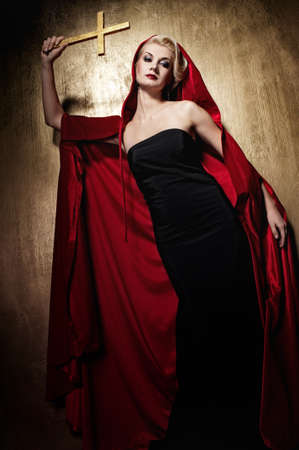 Lady with a golden crossの写真素材