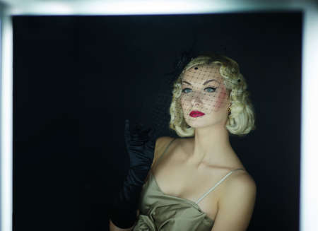 Lovely woman retro portraitの写真素材