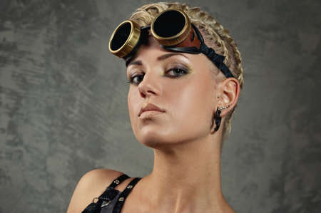 Close-up portrait of a steam punk girlの写真素材