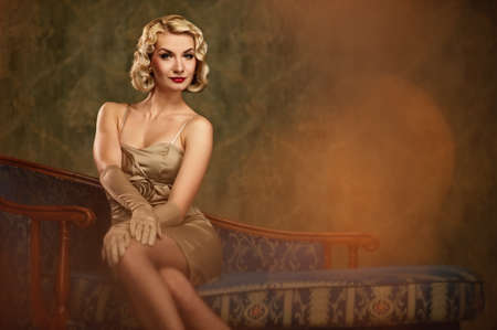 Lovely woman retro portraitの写真素材