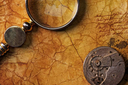 Lope with a gears on the old textured paperの写真素材