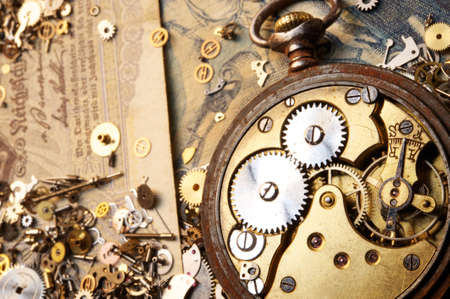 The gears on the old banknoteの写真素材