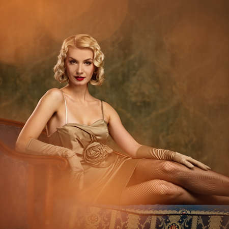 Lovely woman retro portraitの写真素材