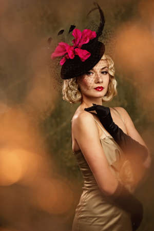 Lovely woman retro portraitの写真素材