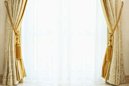Luxury curtain with a copy-space in the middleの写真素材