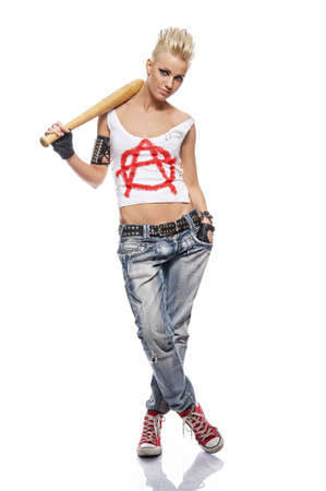 Punk girl with a batの写真素材