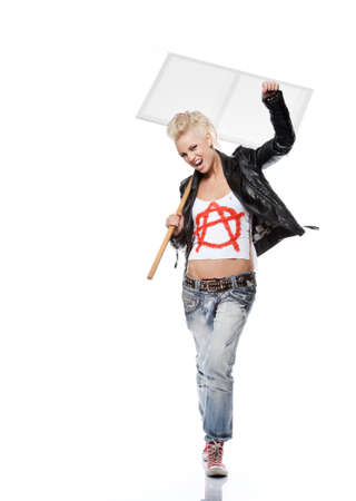 Punk girl with a blank signの写真素材