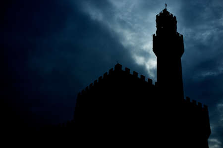 Silhouette of a Palazzo Vecchio during nighttime.の写真素材