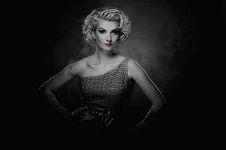 Retro woman in dress の写真素材