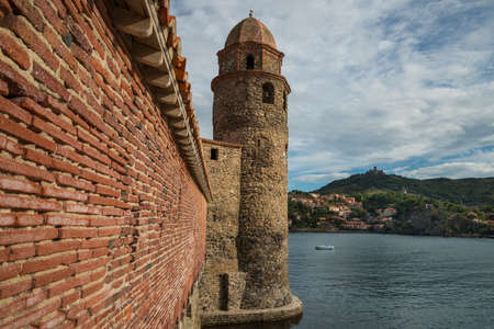 Tower of church Notre-Dame-des-Anges  in Collioure, Franceの写真素材