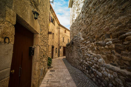 Narow street in Besalu, Spainの写真素材