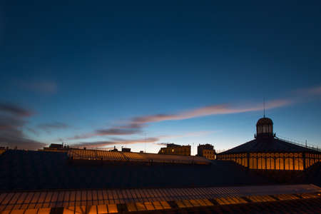 Roof of Born Market building in Barcelona at nightの写真素材