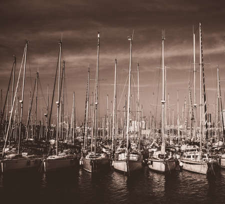 Yachts and boats in harbourの写真素材