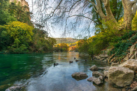 Beautiful river in Fontaine-de-Vaucluse, Franceの写真素材