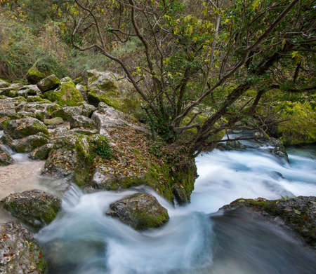 Fast river in Fontaine-de-Vaucluse, Franceの写真素材