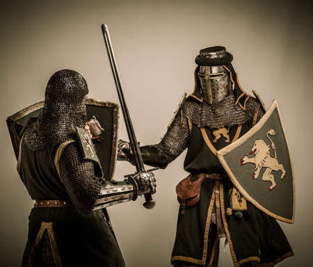 Fight between two medieval knightの写真素材