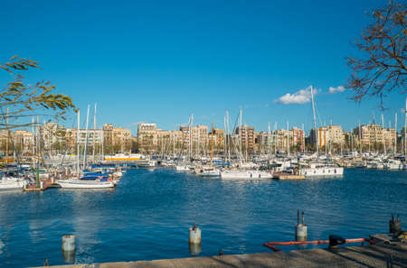 View of harbour with yachts in Barceloneta neighborhoodの写真素材