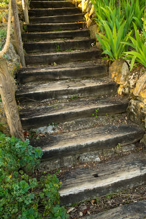 Old wooden stairs outdoorsの写真素材