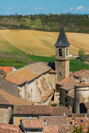 View over Lautrec village rooftops, France の写真素材