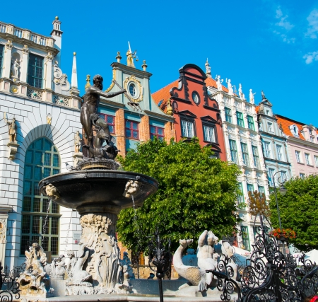 Neptune's Fountain in Gdansk, Polandの写真素材
